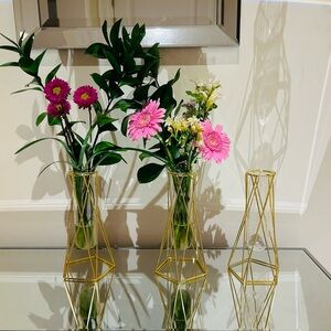 3 Gold Geometric Vases